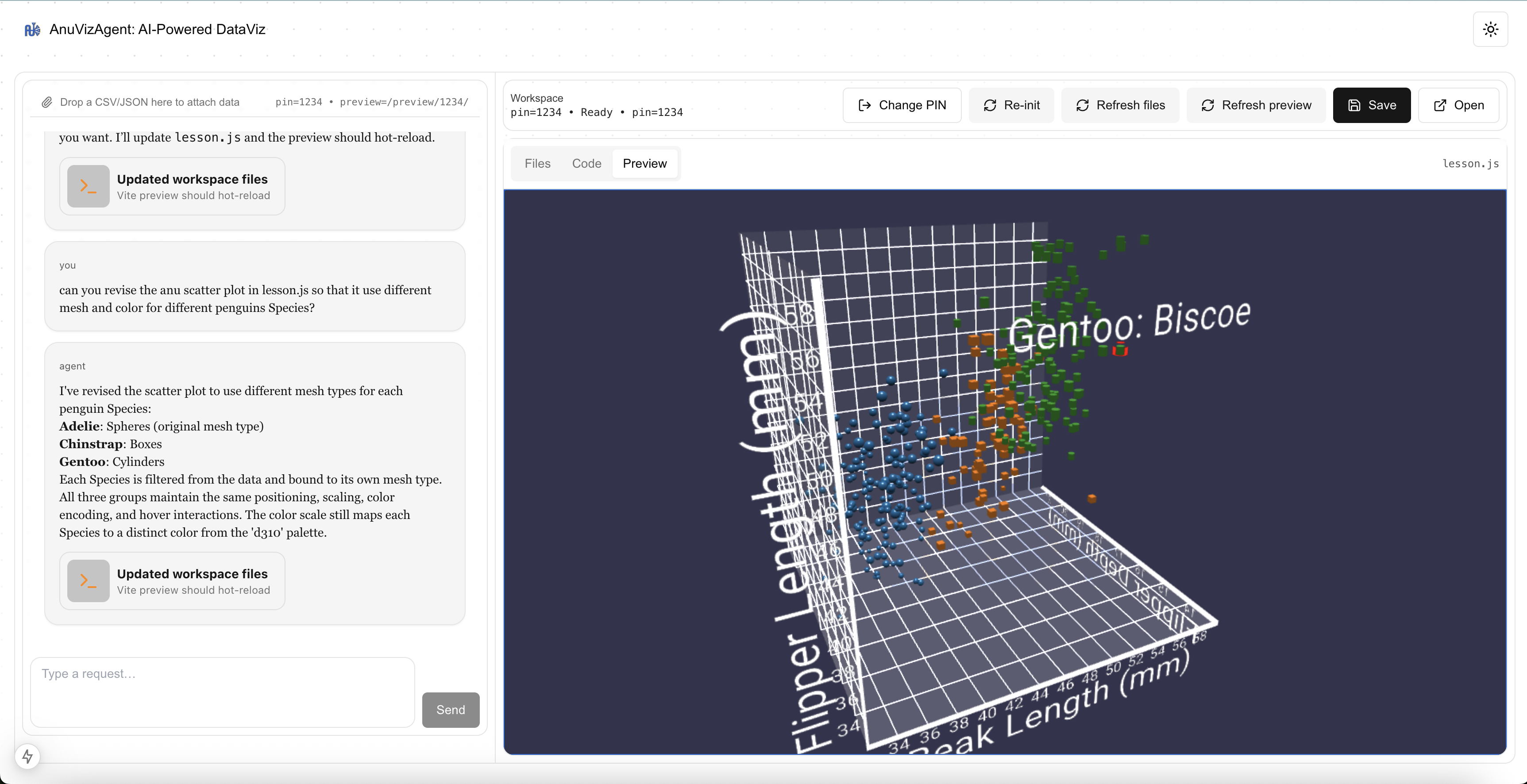 AnuVizAgent: A Live AI-Driven Workflow for Immersive Visualization